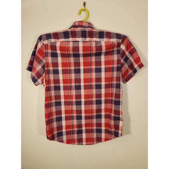 Gap NWT Shirt Mens Medium Red Blue Plaid Short Sleeve Madras Preppy Classic - Picture 3 of 8
